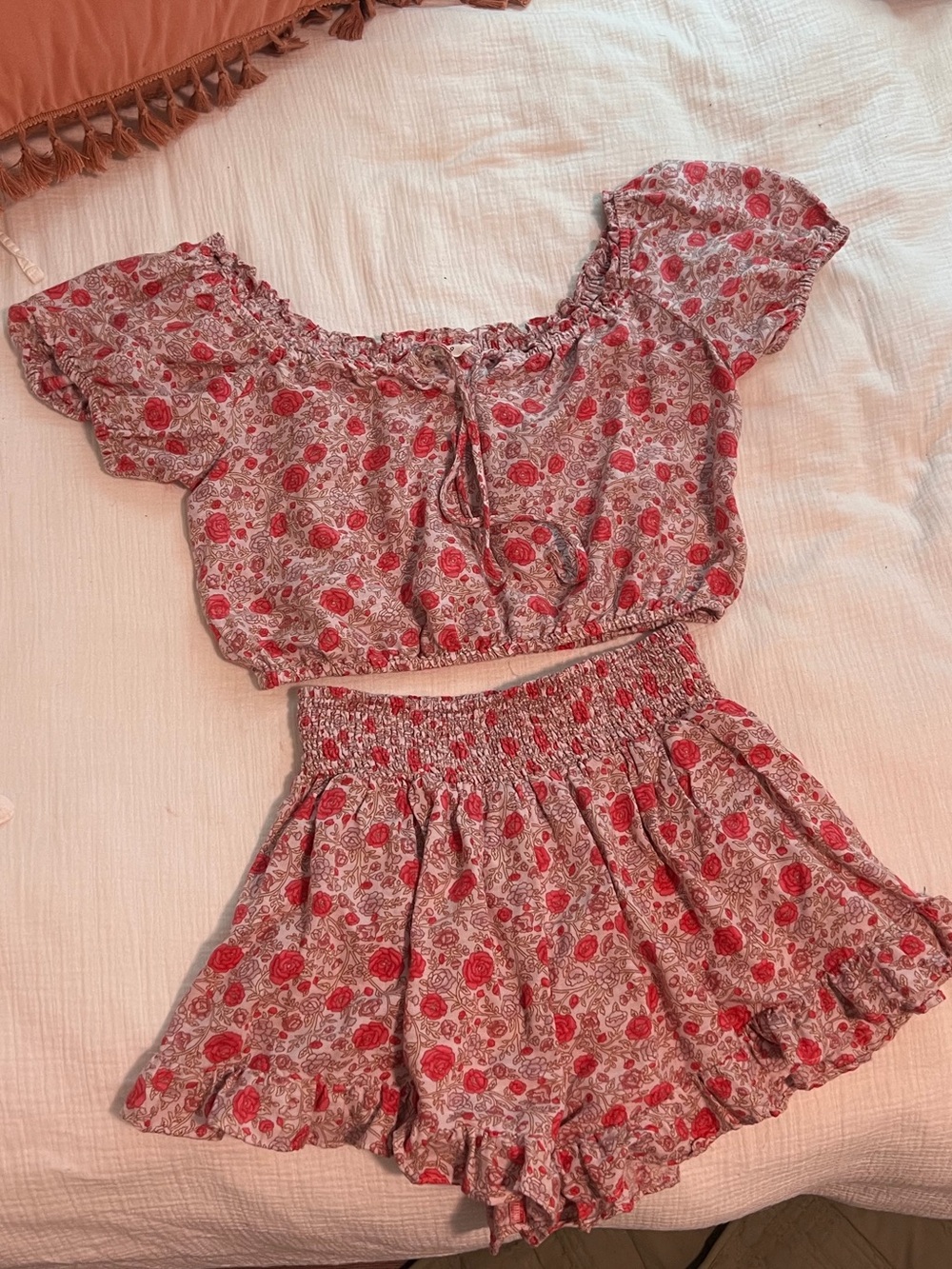 Lucky Brand Red Floral High-Waist Shorts Set